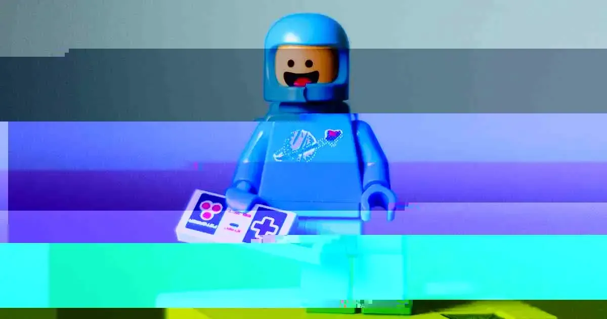 a pixelated and glitched image of a lego astronaut figure