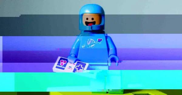 a pixelated and glitched image of a lego astronaut figure