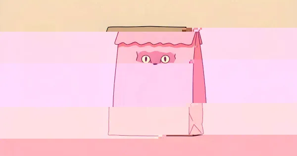a cat peeking out of a paper bag