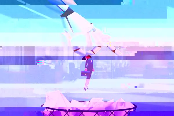 a pixelated character fleeing with a briefcase, representing workers leaving AI-threatened industries