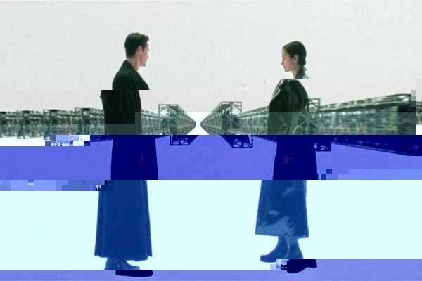 a pixelated image of the gun room for the 1999 movie "The Matrix"